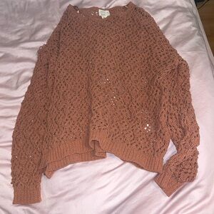 Nicole Miller Artelier open knit dark orange crochet sweater — size M